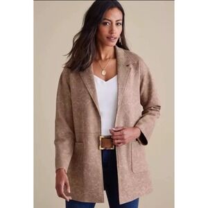 Soft Surroundings Paisley Embossed Faux Suede Blazer XL Tan Open Front Boho Chic